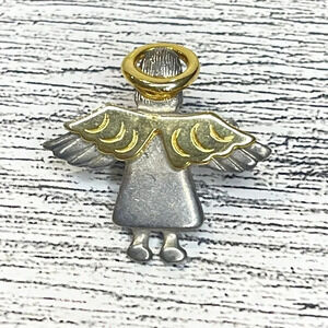 Vintage Guardian Angel Pin Pendant Gold Tone Winged Angel With Halo 1" Stamped